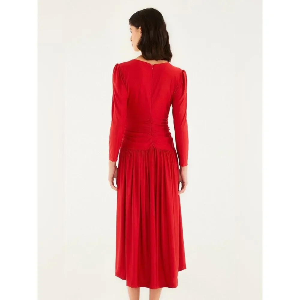 FARM RIO Brazilian Romance Red Flowers Midi Dress - Picture 3 of 9